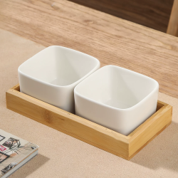 Wood and Porcelain Two-Piece Serving Set